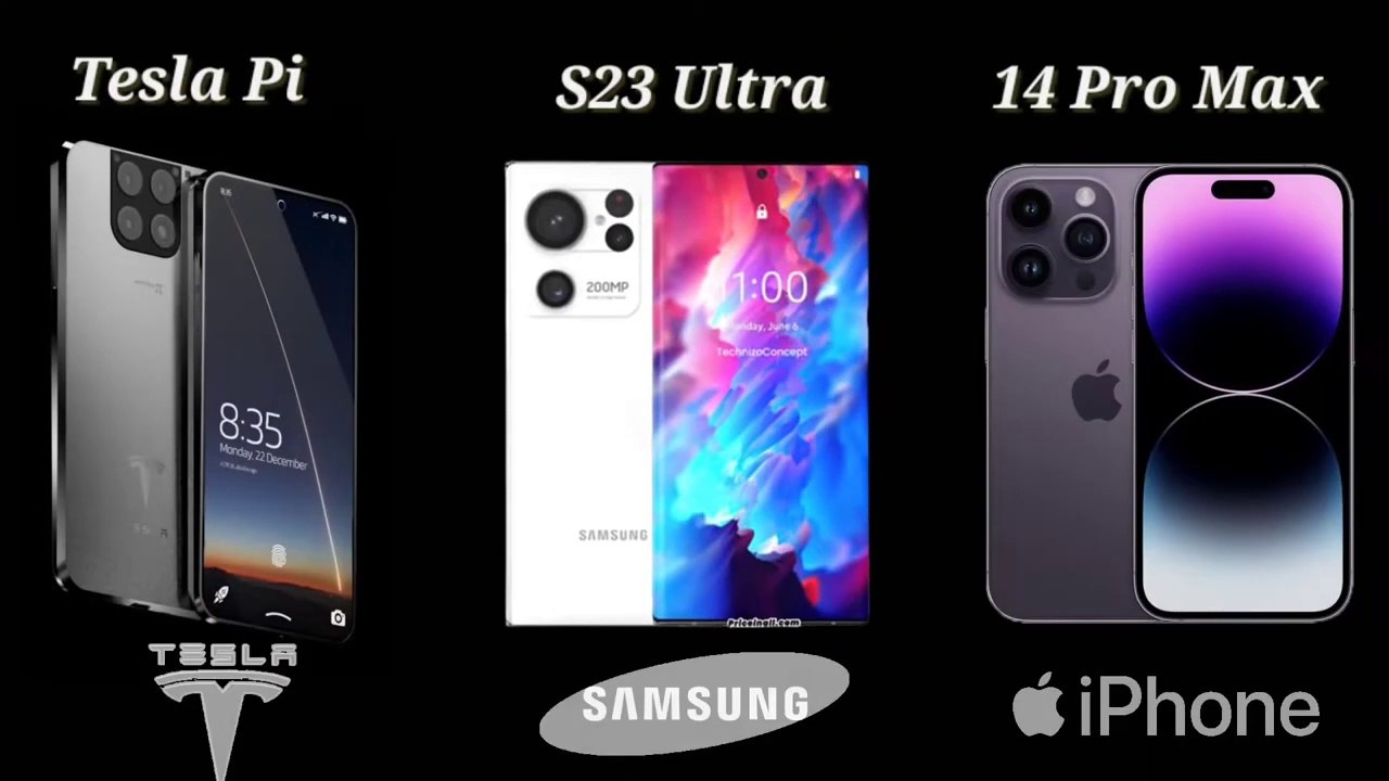 Tesla Phone pi vs Galaxy S23 Ultra vs 14 Pro Max comparison Video