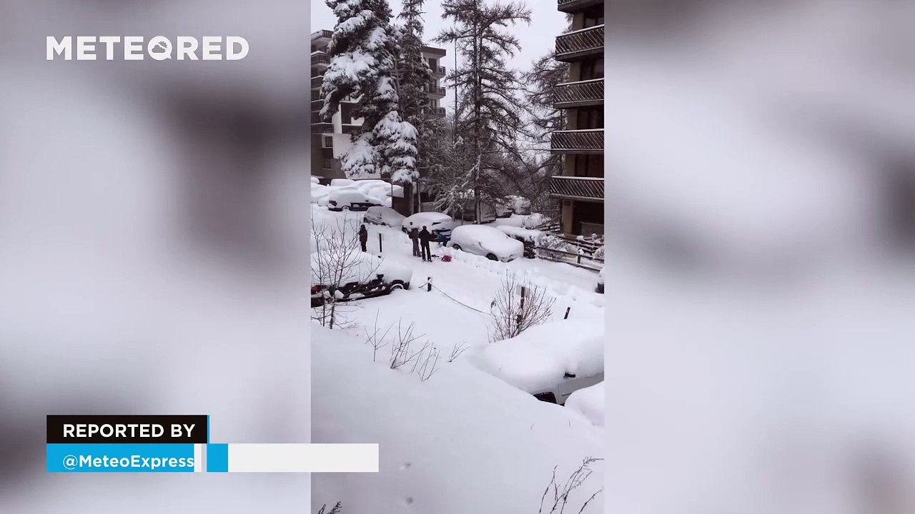 Significant snowfall in Pra-Loup, France.
