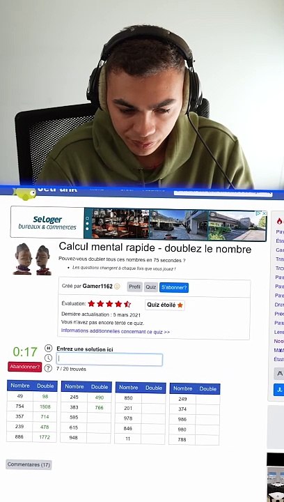 LE QUIZ CALCUL MENTAL (Exclu Dailymotion)