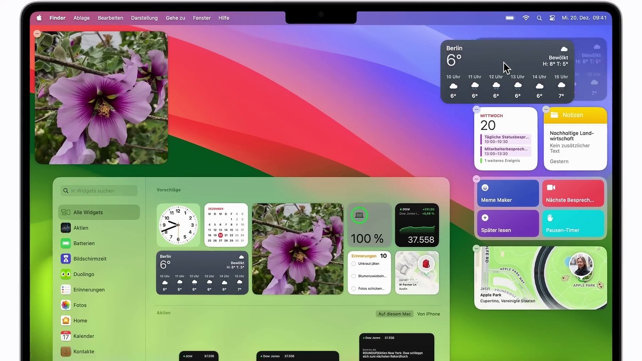 Widgets auf dem Mac Schreibtisch  verwenden