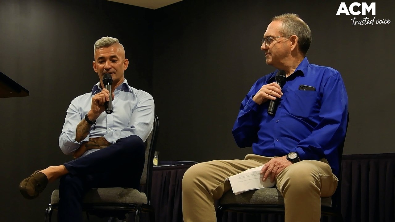 Corey Brown and Mick McDonald's in conversation at the Manning River Times Sportstar of the Year
