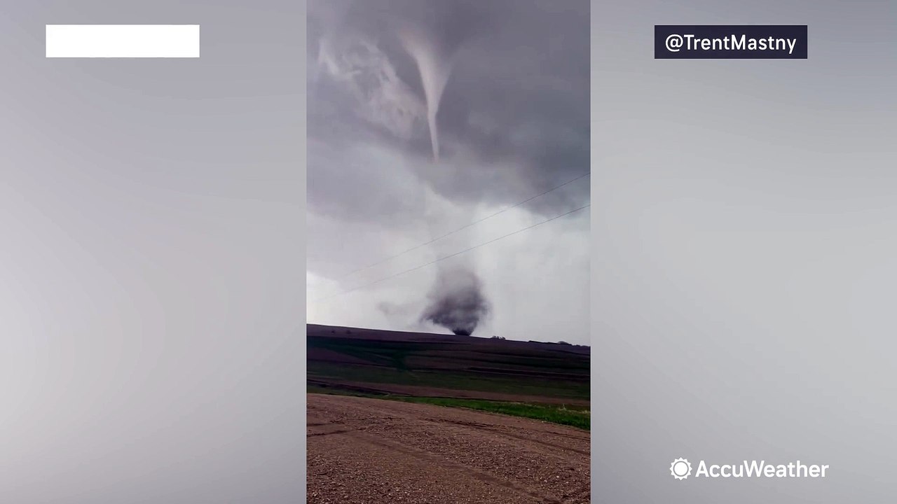 Tornado swirls over open field in Nebraska