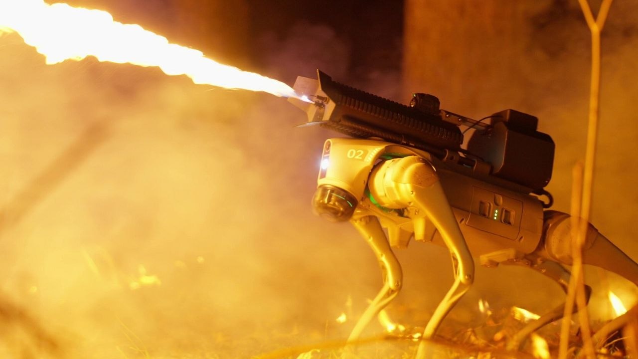 Company unveil robot dog companion - with flamethrower attached
