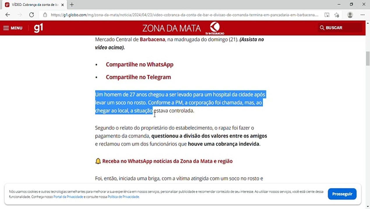 Cobrança da conta de bar e divisão de comanda termina em pancadaria em Barbacena