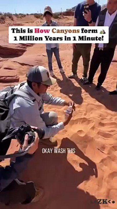 Nature's Artistry! # Watch as a tourist guide explains the fascinating process of canyon formation in deserts using a simple water demonstration.