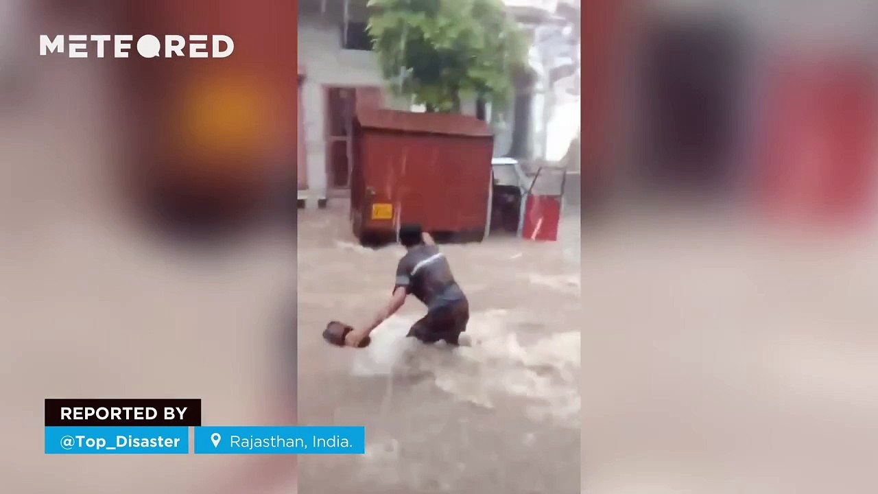 Torrential rains cause severe flooding in Rajasthan, India.