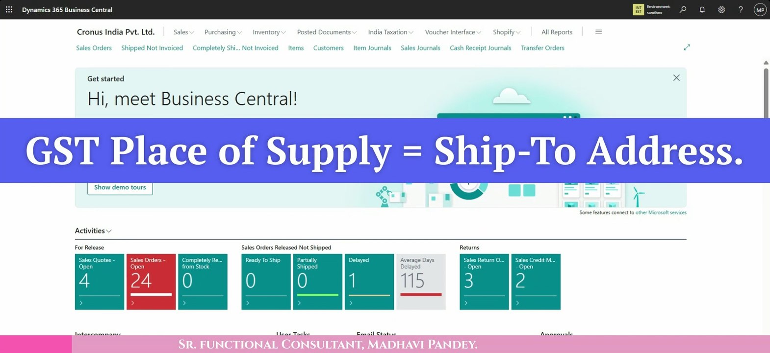 GST Place of Supply = Ship-To Address | Alternate Shipping Address in Dynamics 365 Buisness Central
