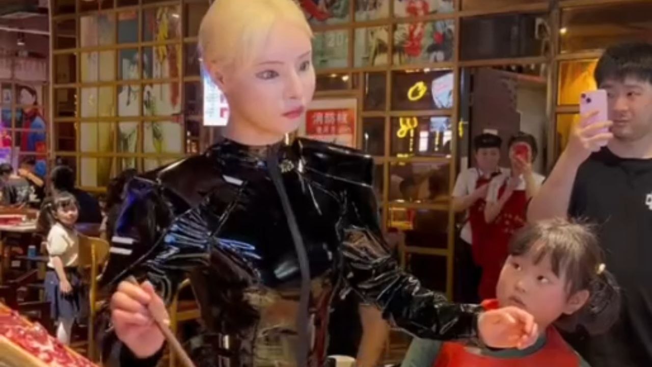 High-tech robot in a restaurant does everything and doesn't ask for a penny