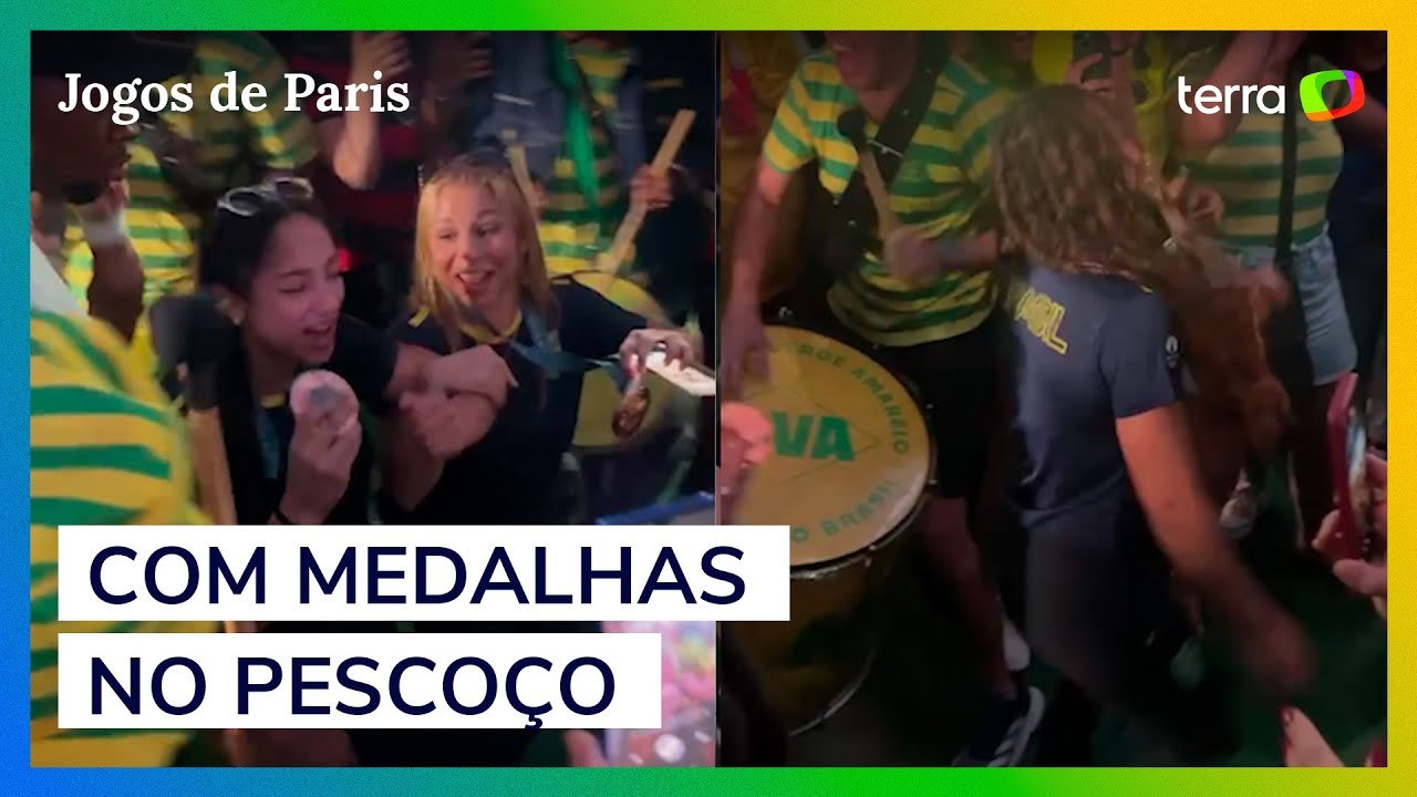 Time de ginástica artística é recebido com festa por brasileiros em Paris