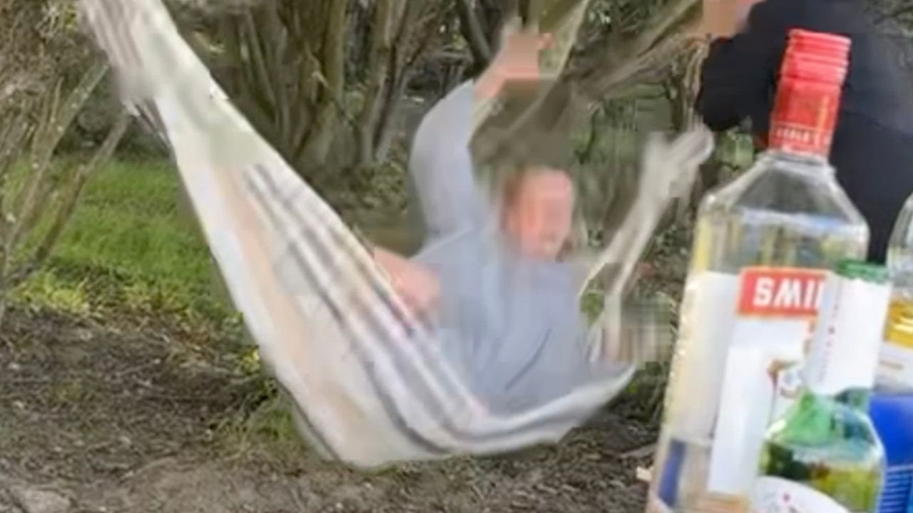 Funny video shows moment woman is sent tumbling out of hammock