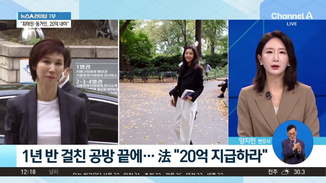 법원 “최태원·동거인, 노소영에 20억 내야”