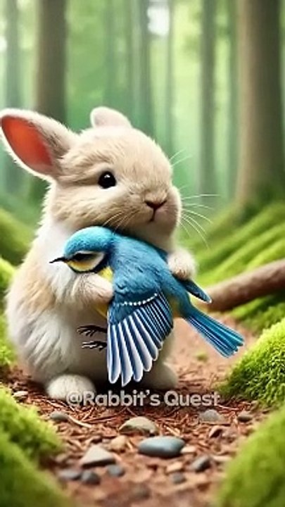 Cute rabbit rescued the poor little bird #rabbit #cat #kitten #funny #ai