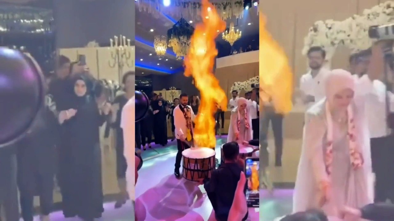 Kadir Ezildi ve nişanlısından ikinci nişan töreninde alevli davul şovu!