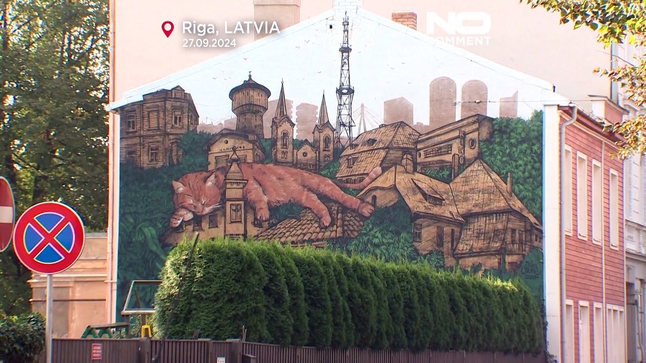 Latvian mural features red cat named Peach