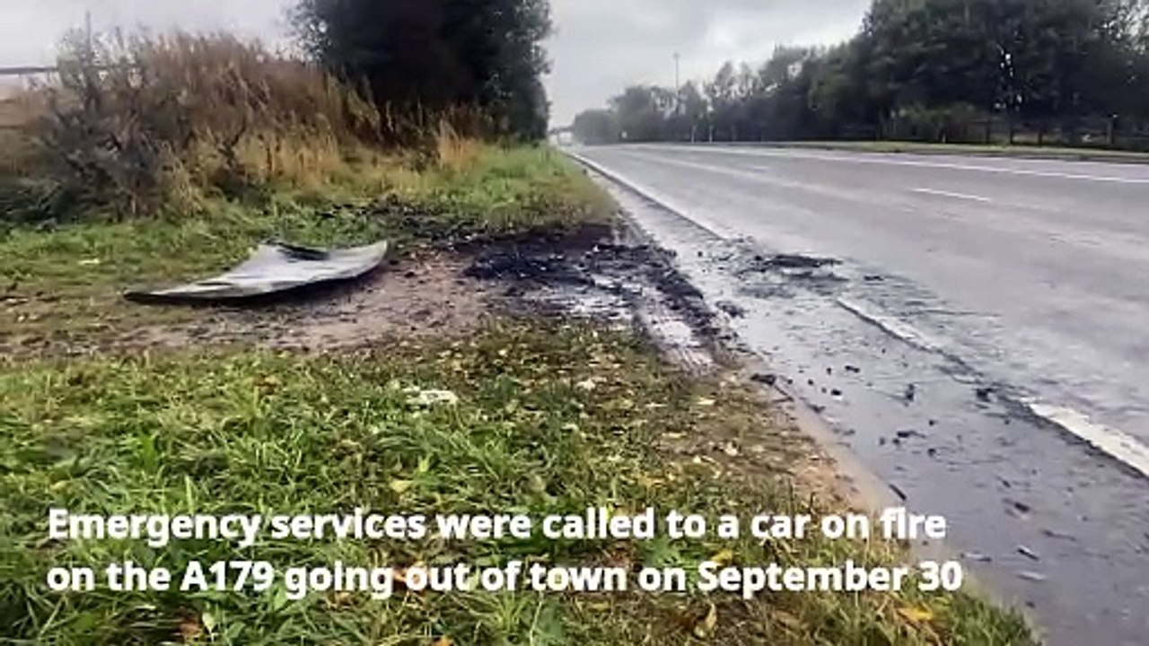 999 alert after car bursts into flames on A179