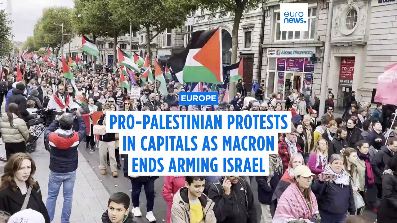 Amid more protests in Europe France's president urges an end to the arming of Israel