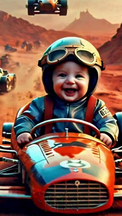 Adorable tiny tech in futuristic car race on MARS  #shorts #TechuTykes #KidsAndTech #AIGenerated