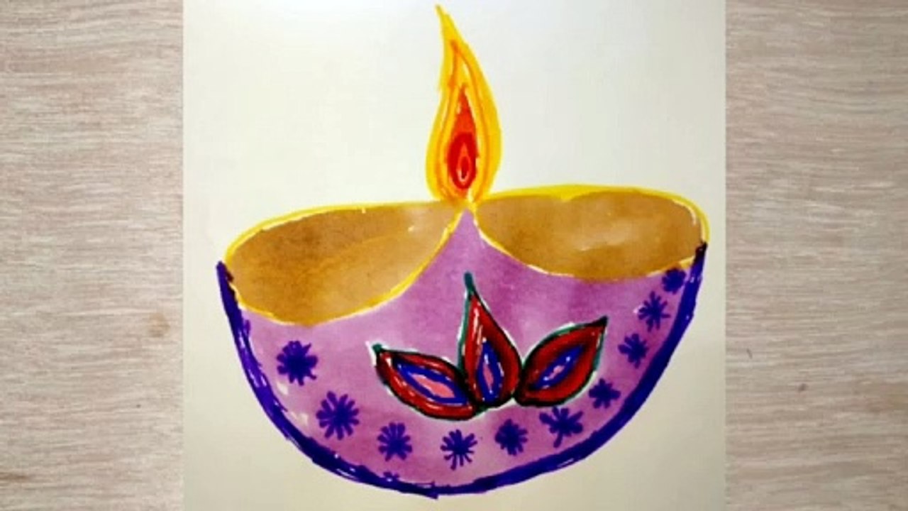 Diwali diya drawing step by step