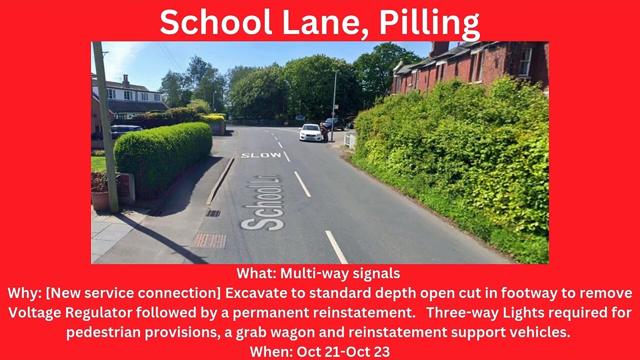 Fylde & Wyre roadworks Oct 21-Oct 27