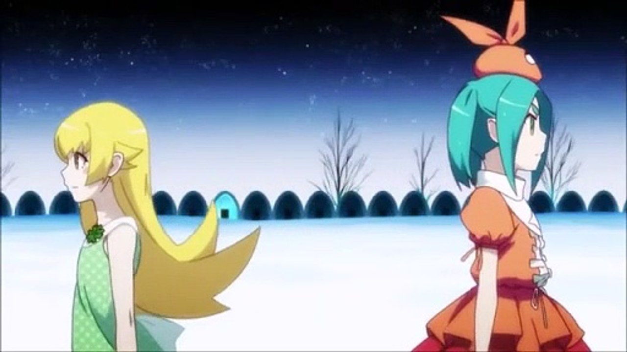 Monogatari Series Shinobu vs Yotsugi Snow ball war