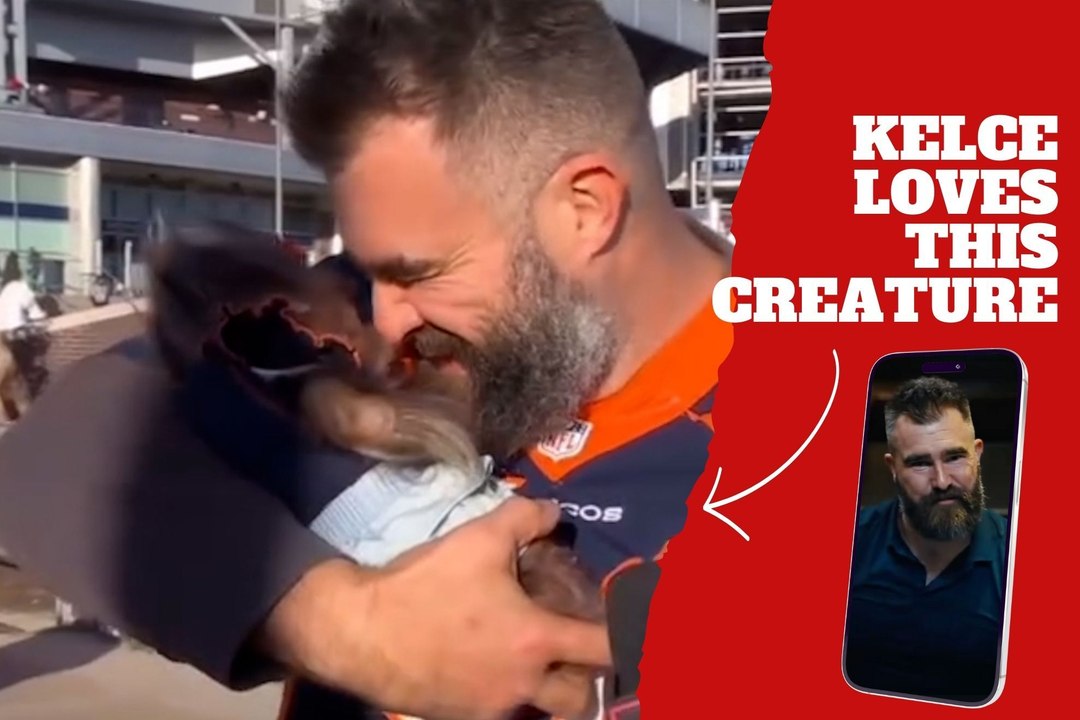 Jason Kelce has a sweet moment as he rubs his nose against this peculiar creature