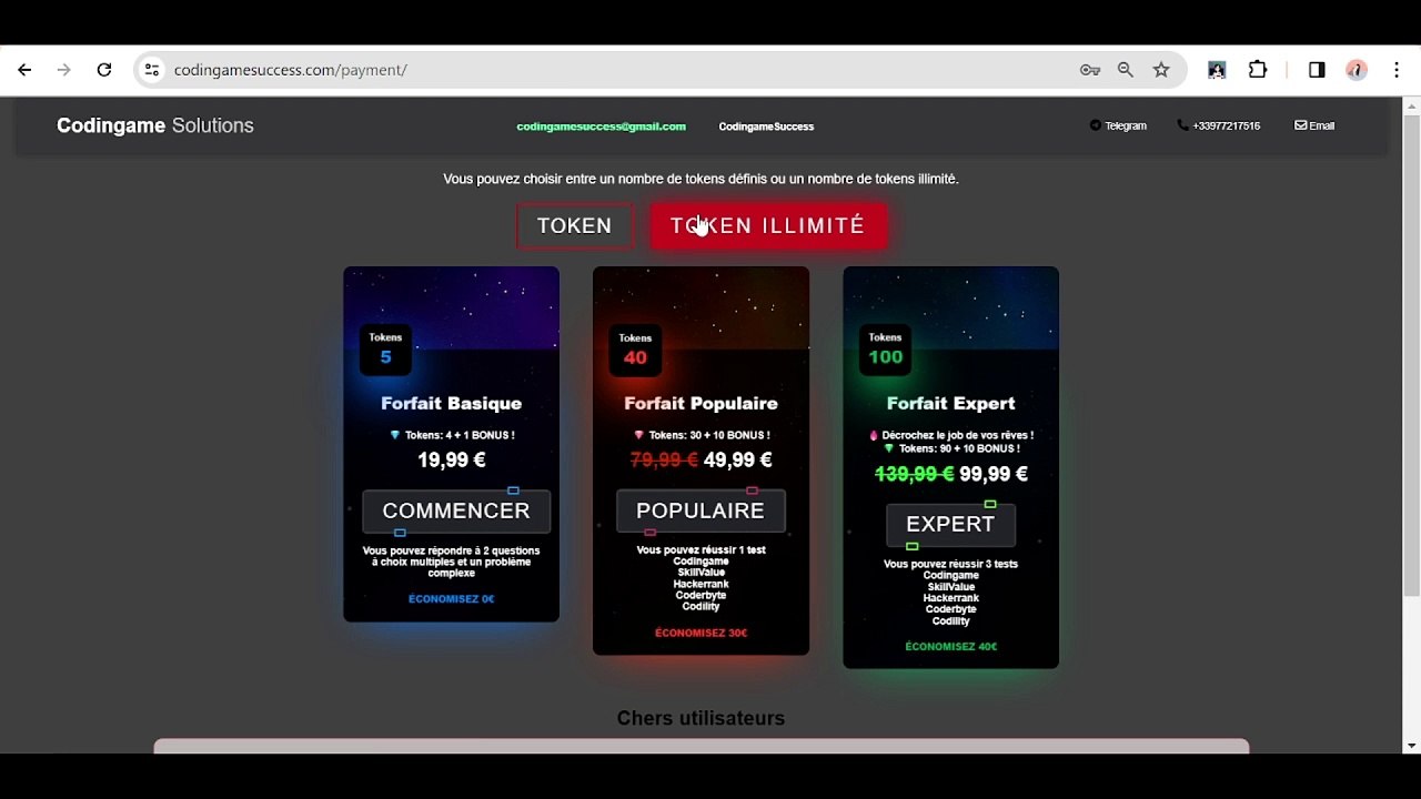 Tuto payment pour les tests Codingame/Skillvalue/Hackerrank/Coderbyte/Codility/gorilla