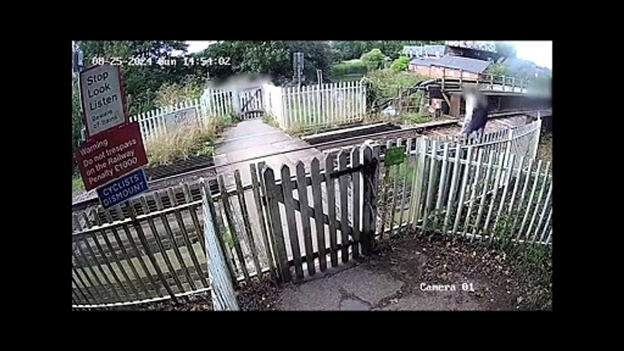 Trespassers pose for photos on railway track