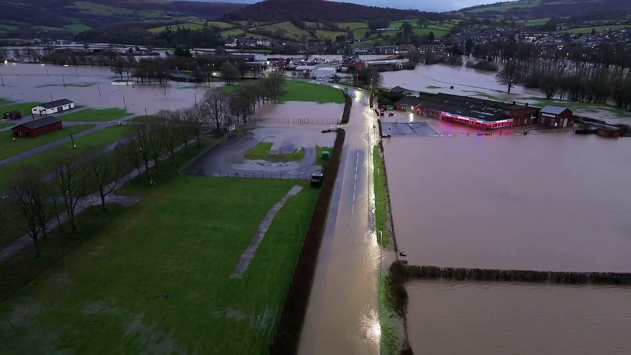 Floods in Builth Wells saw roads closed