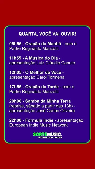 PROGRAMAÇÃO DE QUARTA