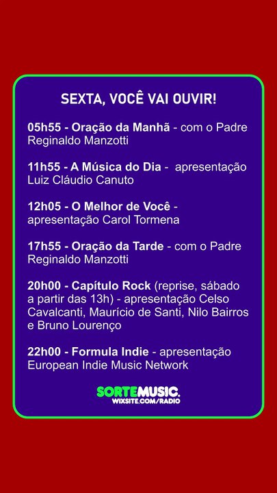 PROGRAMAÇÃO DE SEXTA
