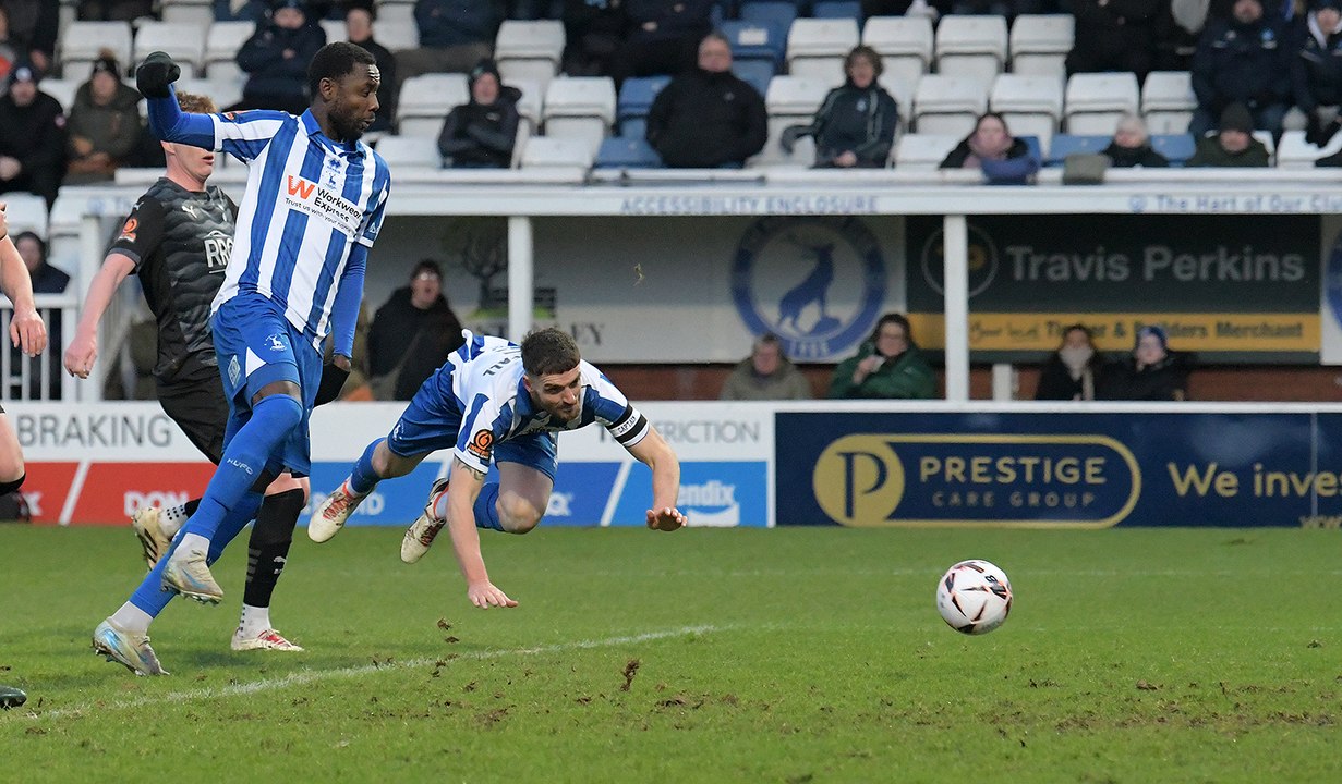 Robbie Stelling reacts after Pools beat Oldham