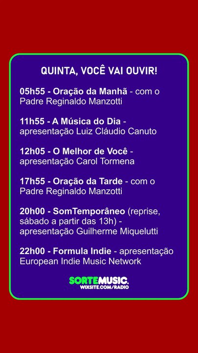 PROGRAMAÇÃO DE QUINTA