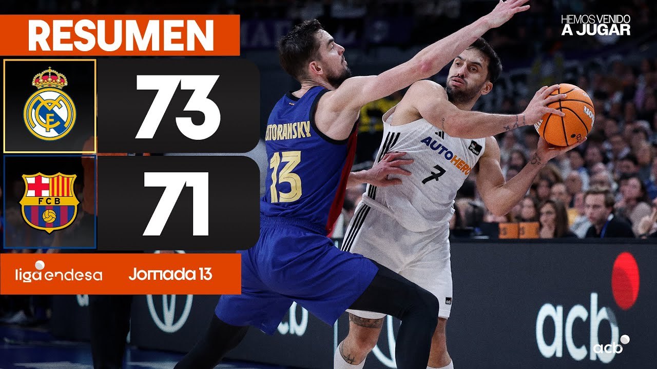 ¡Emocionante Derbi! Real Madrid vence a Barcelona 73-71 en la Fecha 13 de la Liga ACB 2024/25 🏀