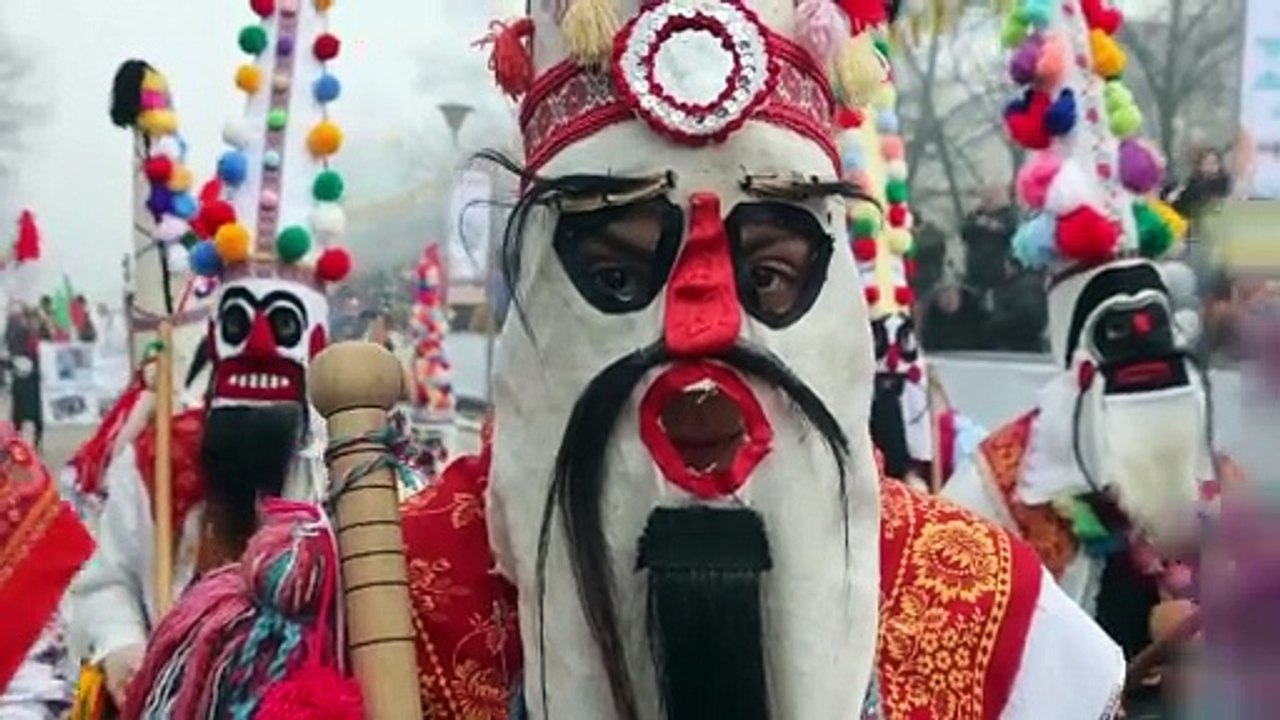 Masked dancers chase away evil spirits in Bulgaria