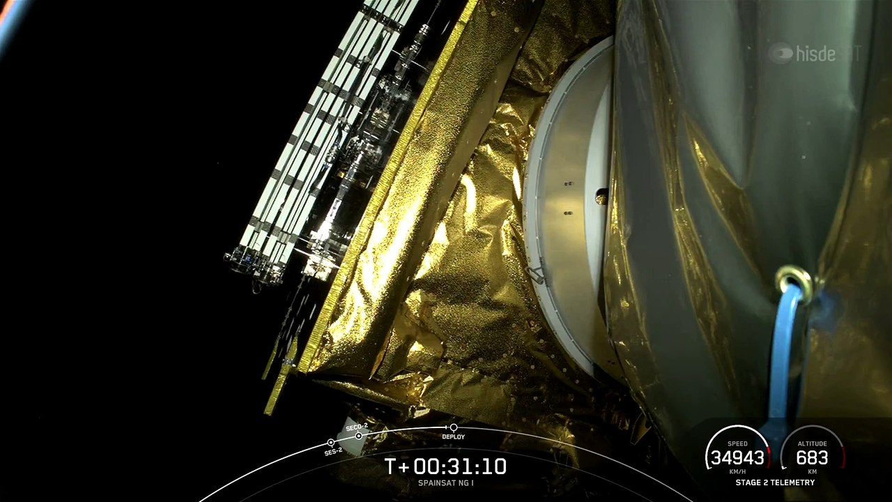 Lanzamiento y despliegue del satélite militar español SpainSat NG 1