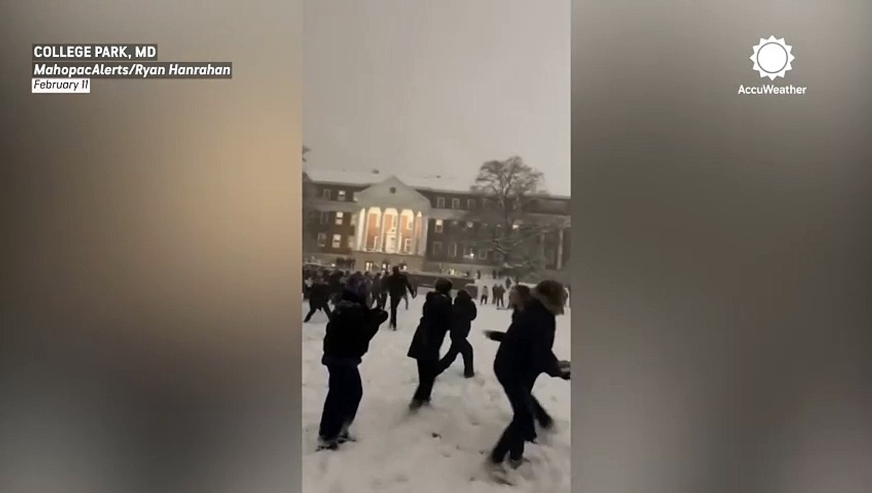 College students stage massive snowball fight as winter storm slams Maryland