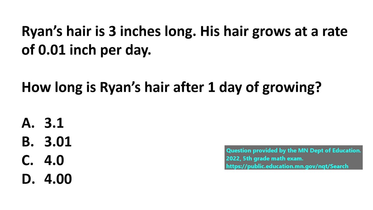 Real state exam question on adding decimals (#1). 5th Grade Math.