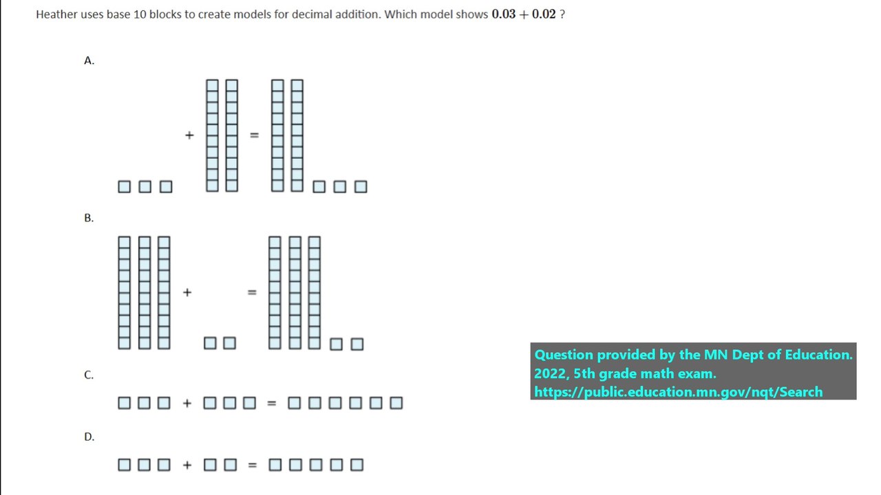 Real state exam question on adding decimals (#2). 5th Grade Math.