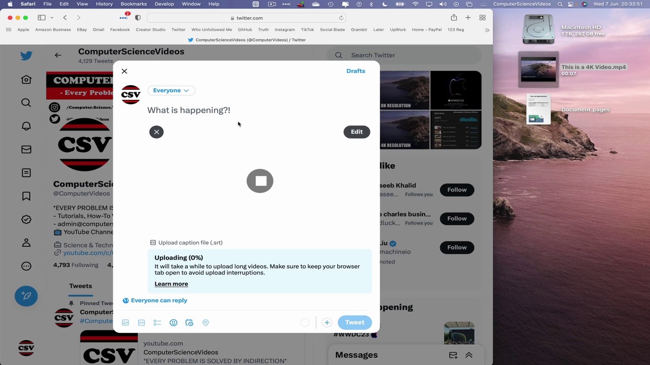 How to UPLOAD a 4K Video On TWITTER Using a Desktop Computer / MAC - Basic Tutorial | New