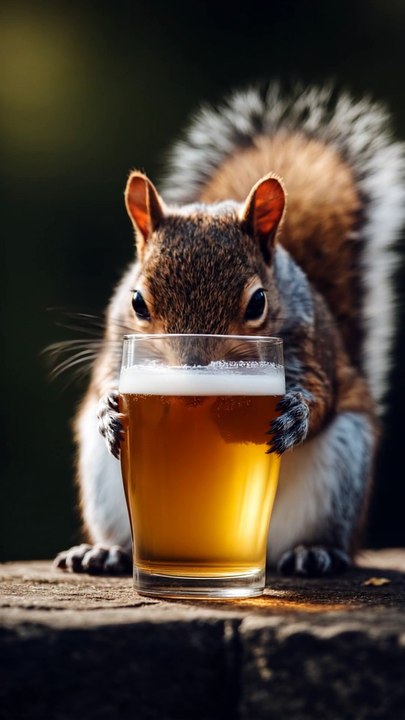 Squirrel Drinking Beer