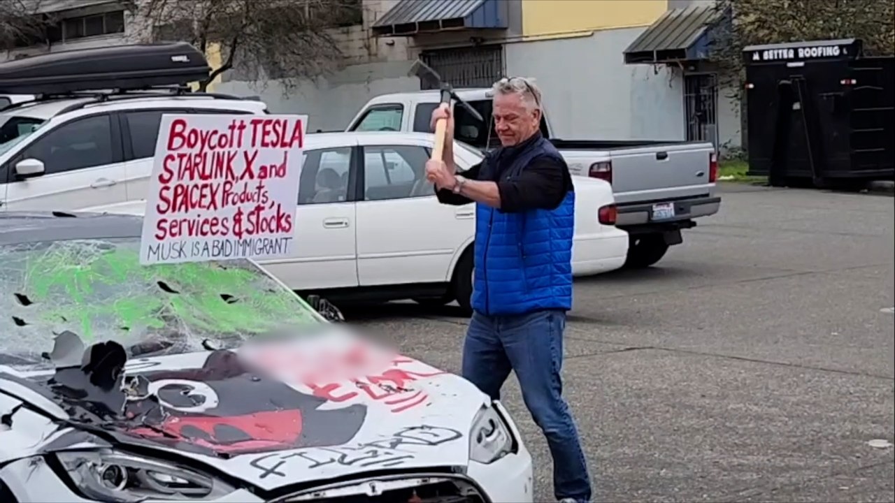 Shocking scenes show anti-Tesla protests in America