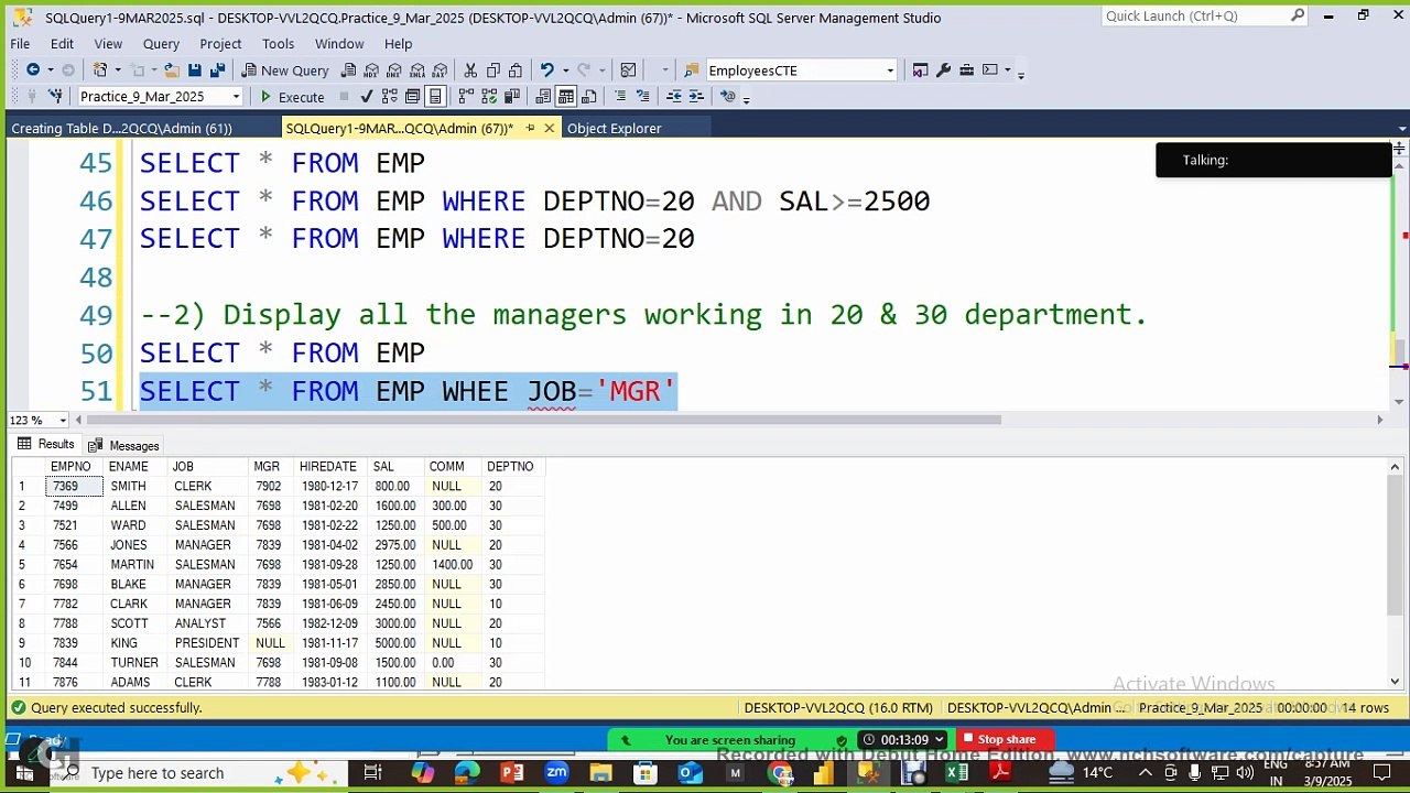 SQL Practice Session 9 Mar 2025