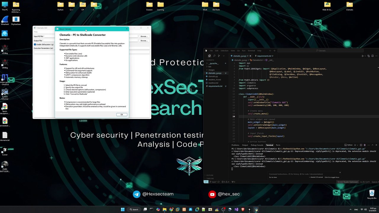 Clematis GUI Convert EXE/DLL to Shellcode + Execute In Memory