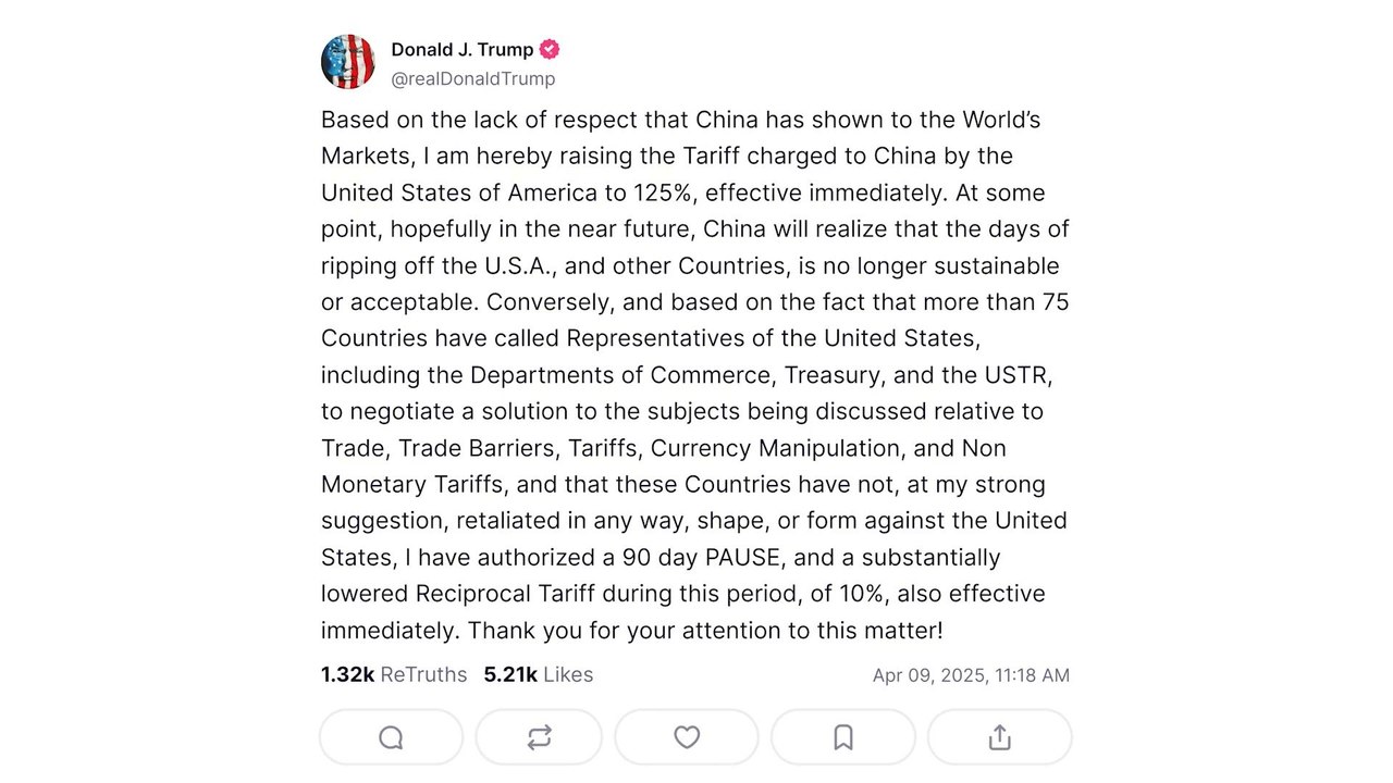 Trump's Stunning Move: 90-Day Tariff Freeze and 125% Tariff Surge on China