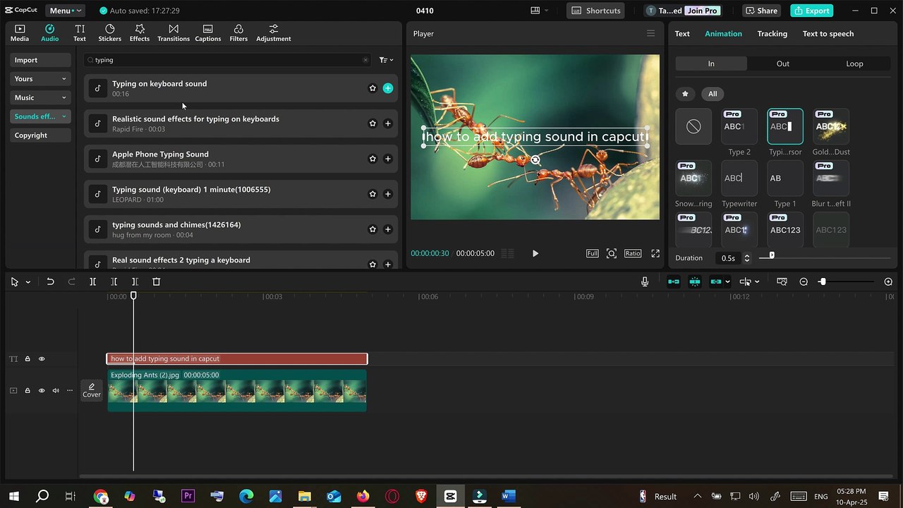 how to add typing sound in capcut