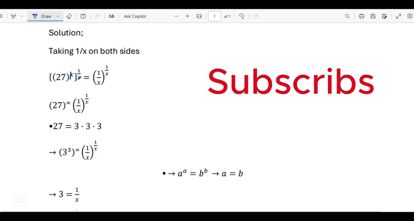 Solve 27^x = 1/x | Full Step-by-Step Explanation | Algebra Tricks!