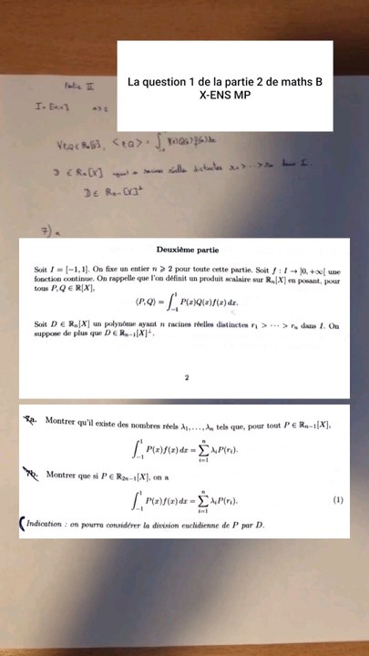 X-ENS Maths B 2025 Filières MP/MPIPartie II Questions 7a et 7b ❄️Polynôme, produit scalaire, et Polynôme de Lagrange.#spe #concoursprepa #xens #polynomials