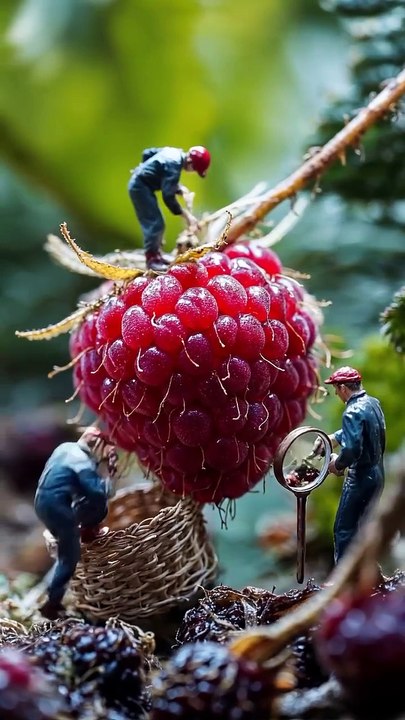Tiny people little people cutting different foods