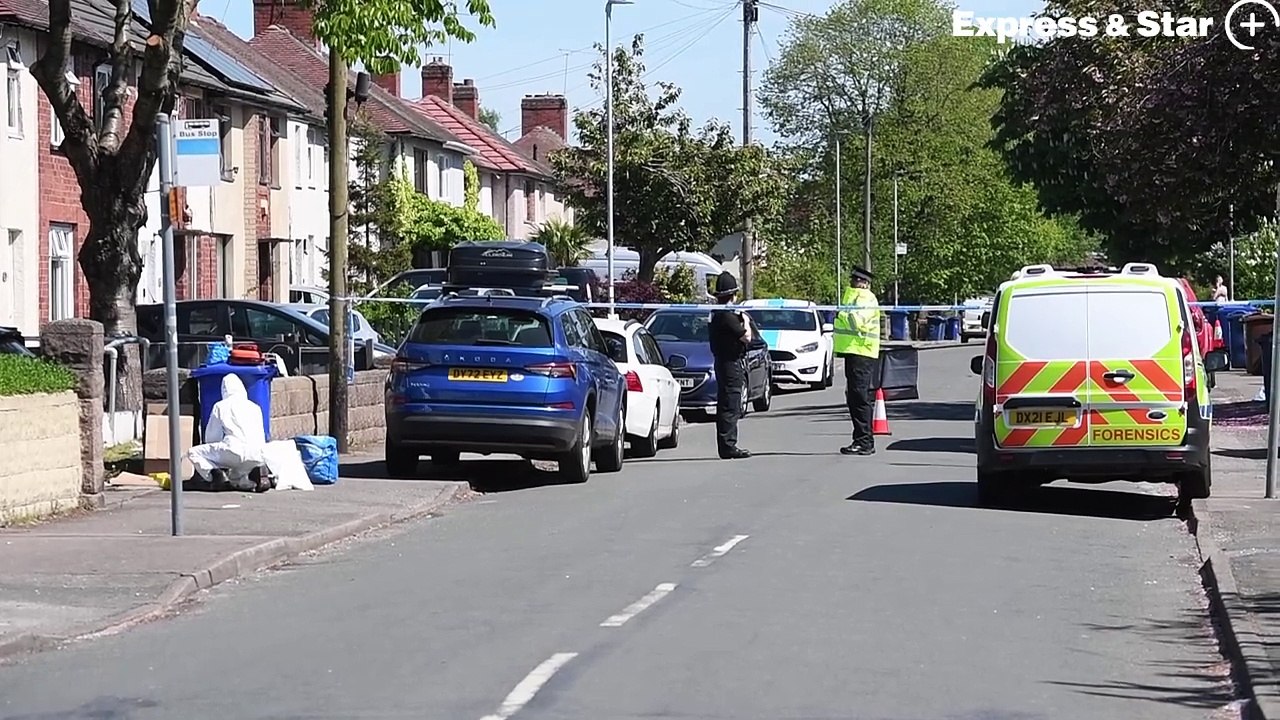 Police and forensics at the scene of a stabbing in Hampton Street, Cannock.