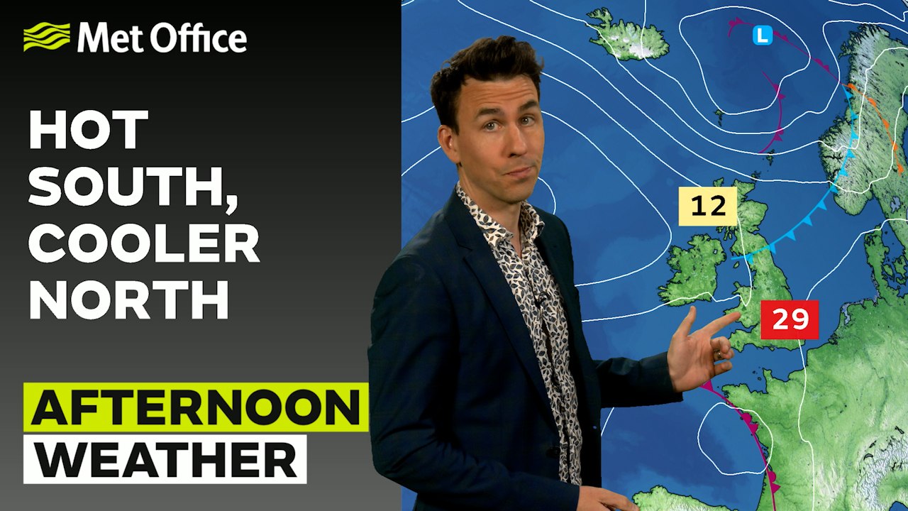 Met Office Afternoon Weather Forecast 01/05/2025 - Largely sunny, isolated showers